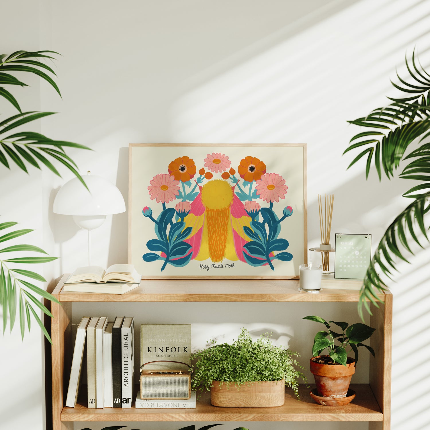 Rosy Maple Moth | Daisies and Anemones - Art Print