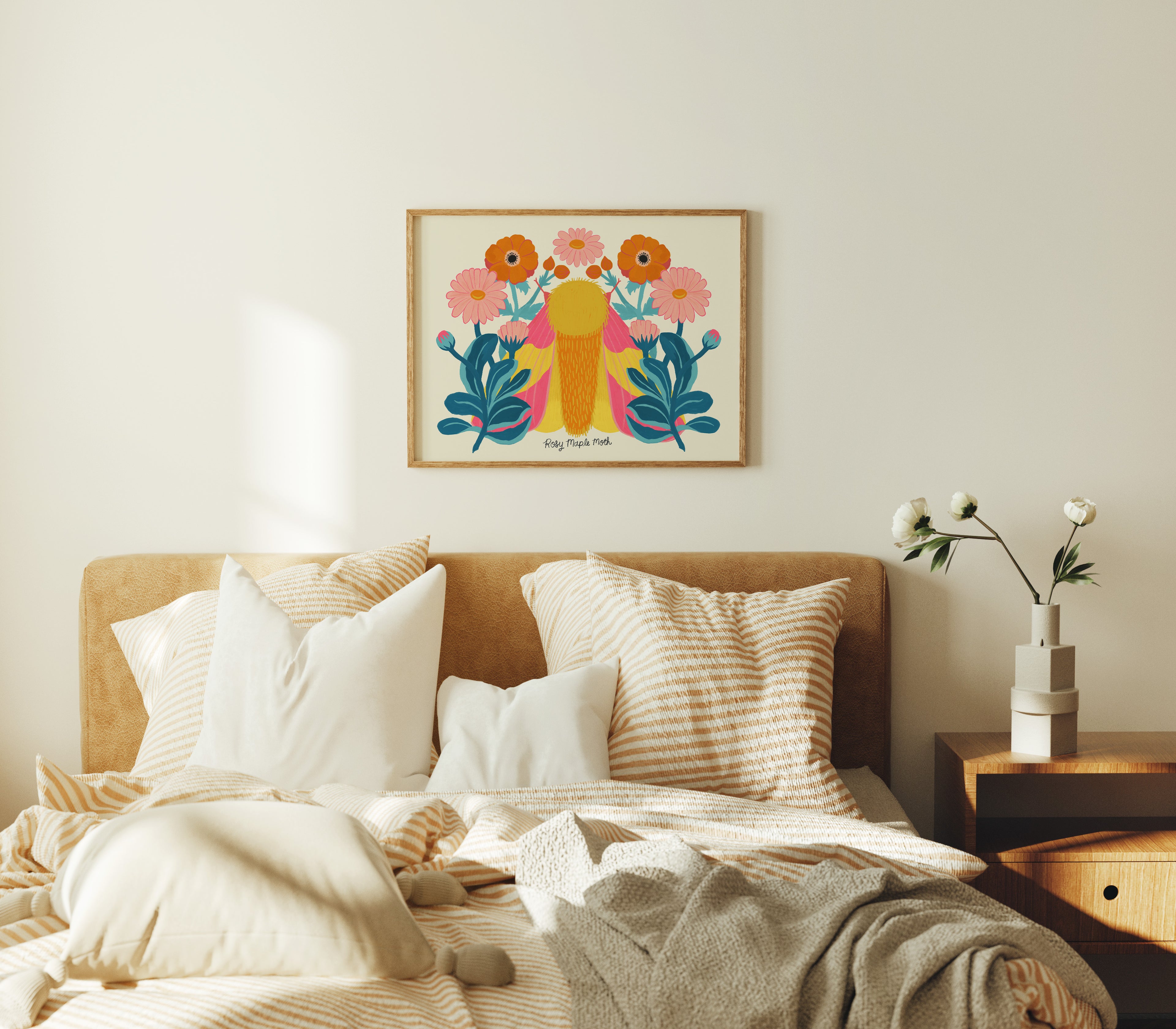 Rosy Maple Moth | Daisies and Anemones - Art Print