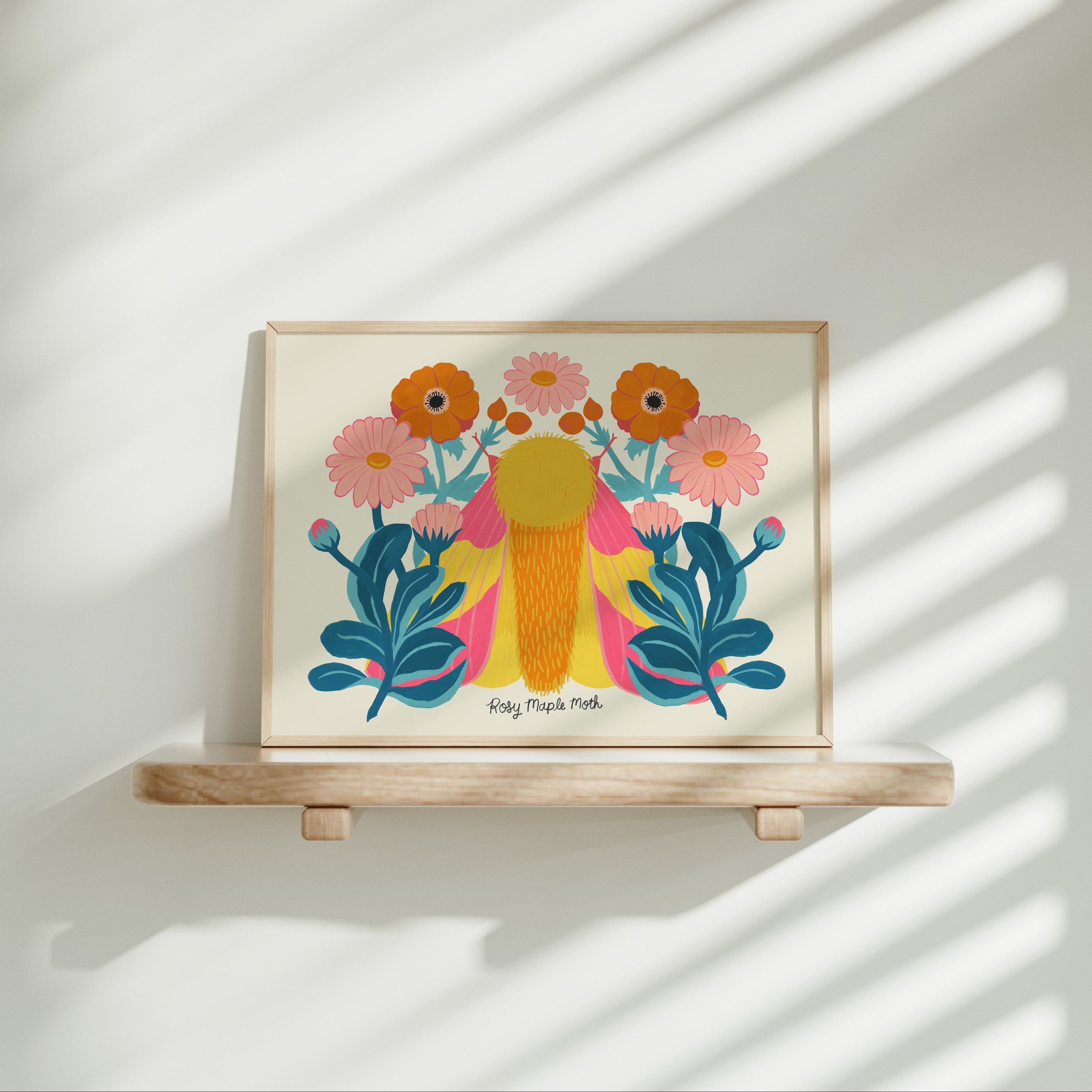 Rosy Maple Moth | Daisies and Anemones - Art Print