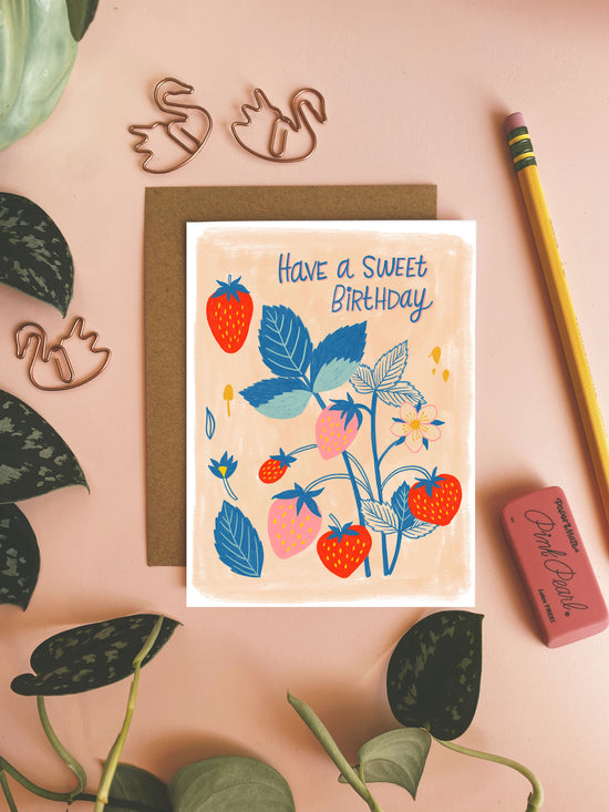 Sweet Birthday Strawberries - Greeting Card