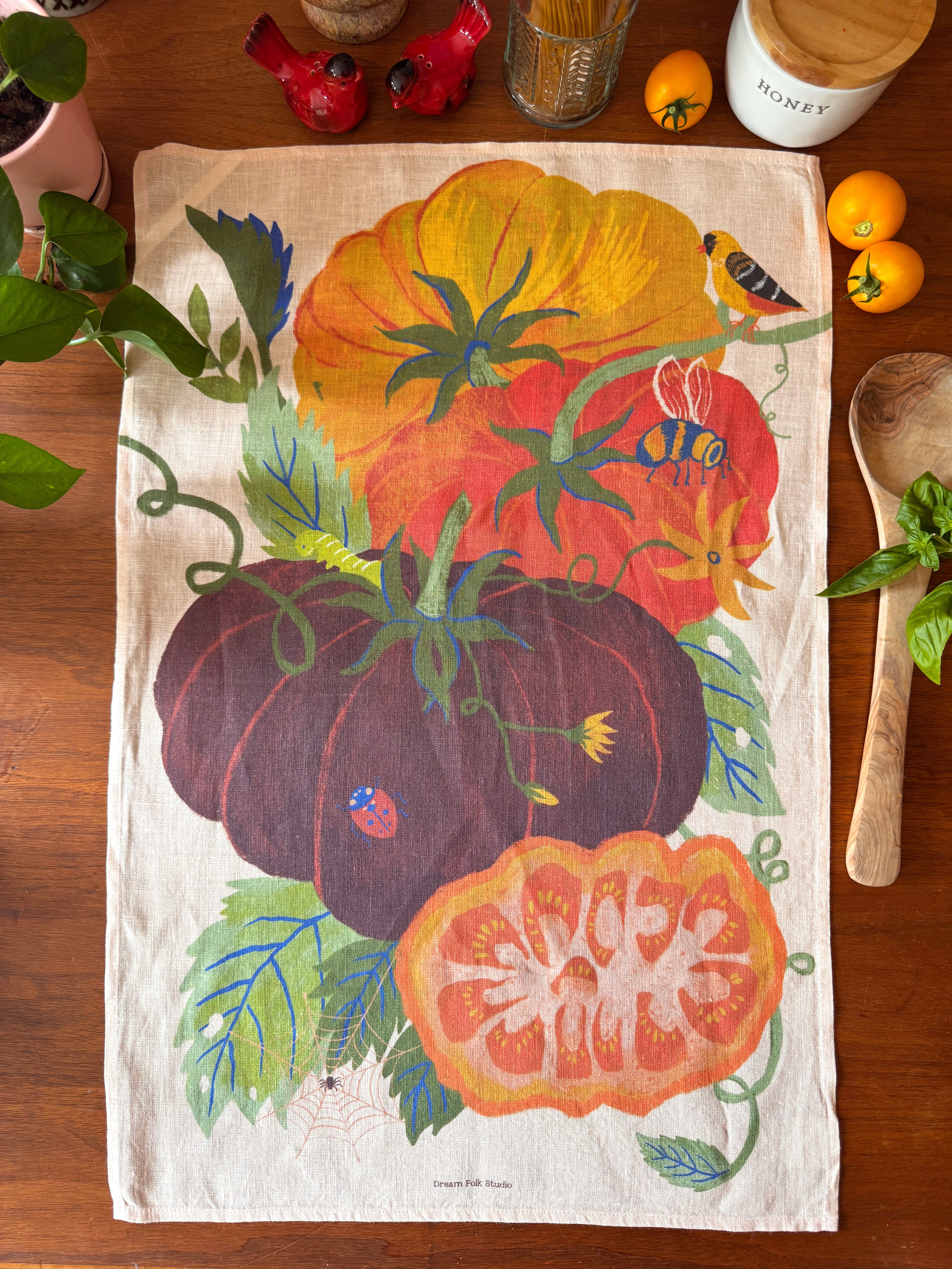 Heirloom Tomato Garden 100% Stone Washed European Linen Tea Towel