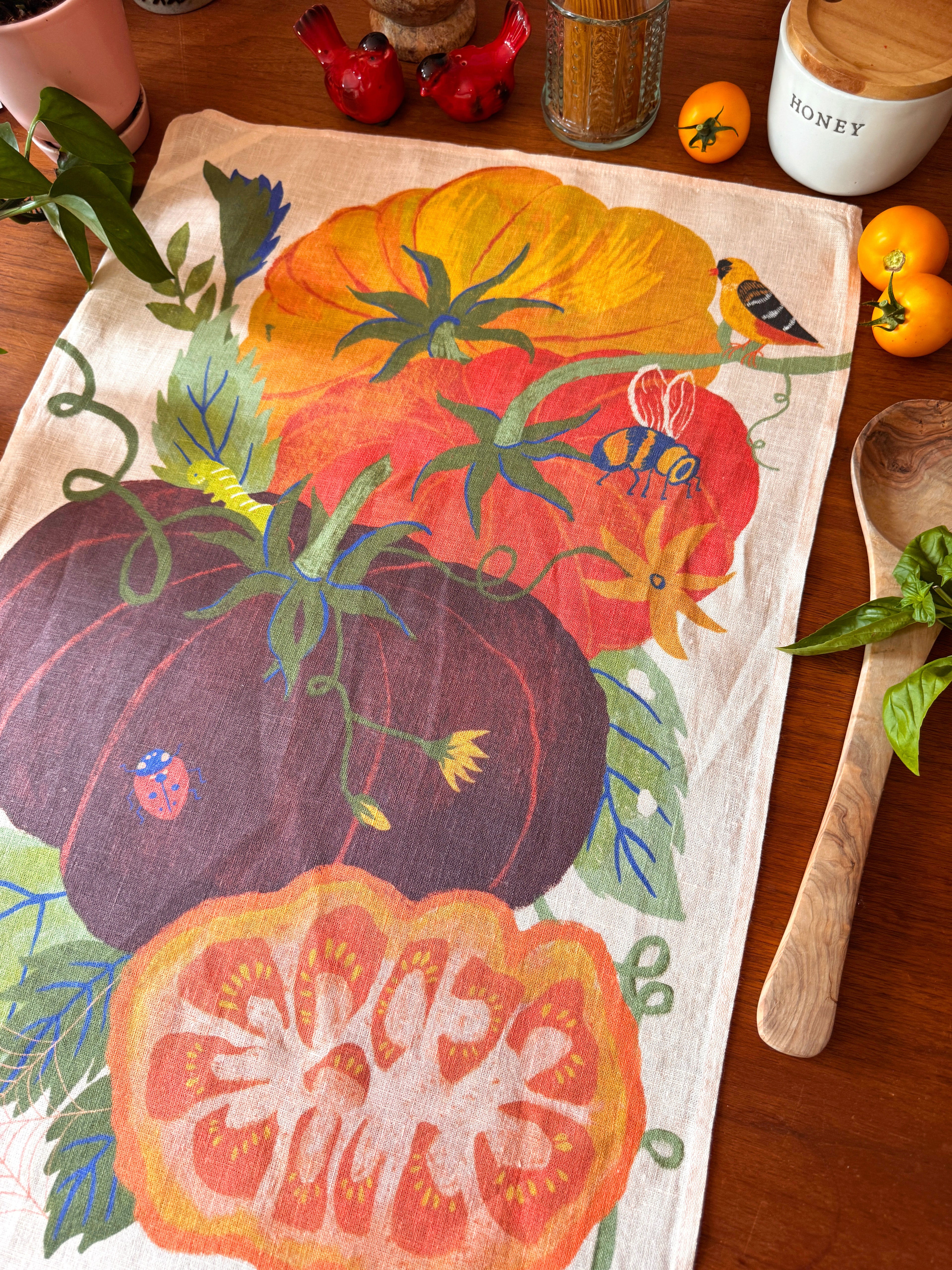 Heirloom Tomato Garden 100% Stone Washed European Linen Tea Towel