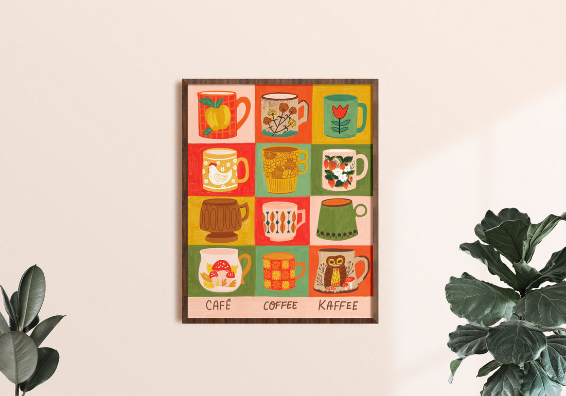 Vintage Coffee Mug Art Print - Color block background