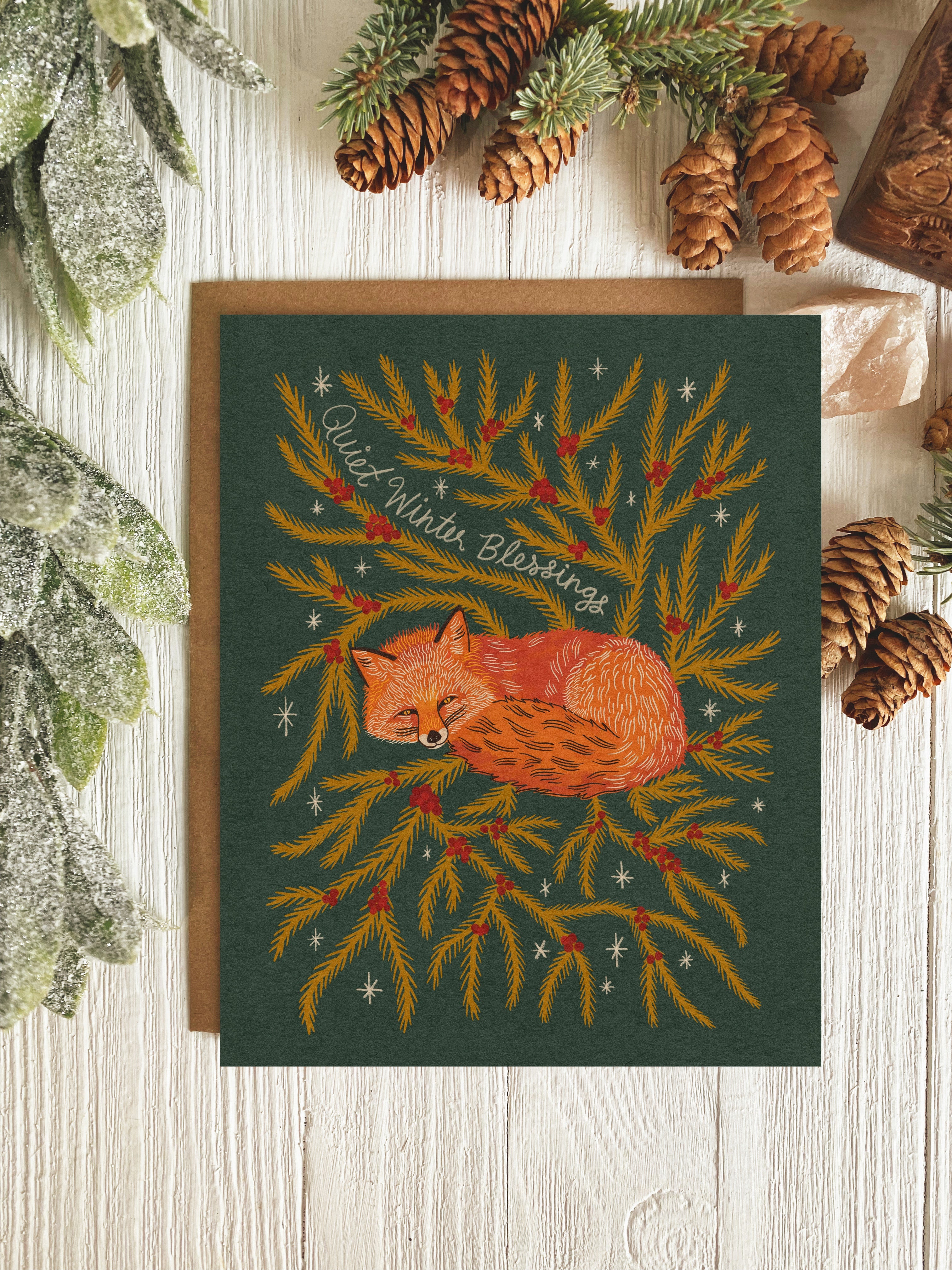 Quiet Winter Blessings Fox Card | Winter Solstice | Single Card or Set
