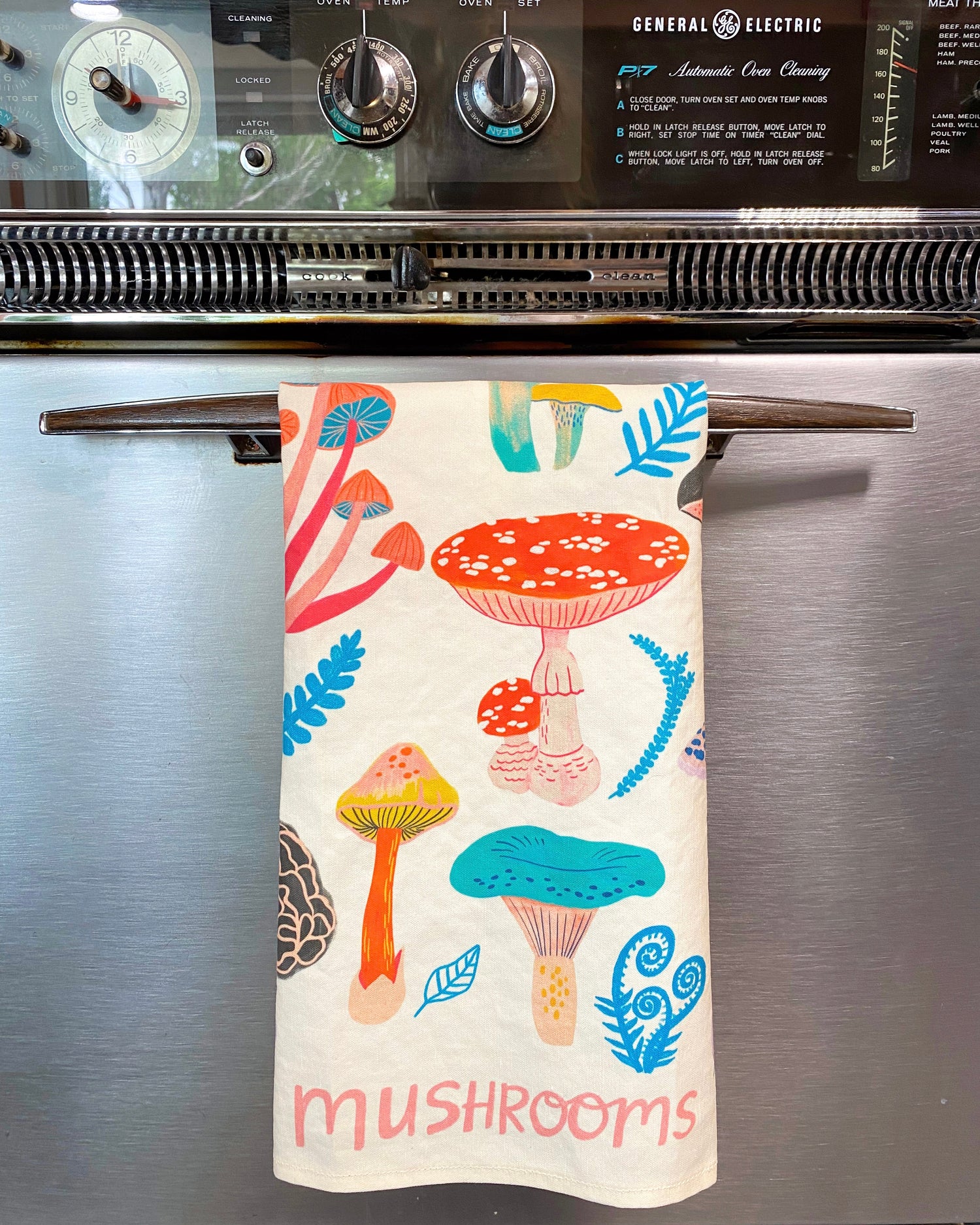 WILD MUSHROOMS FERN European Linen Dish Towels - Exclusive Designs  Decorative Tea Towels - Elegant 100% Linen Kitchen Towels - Vegetables  Mushroom
