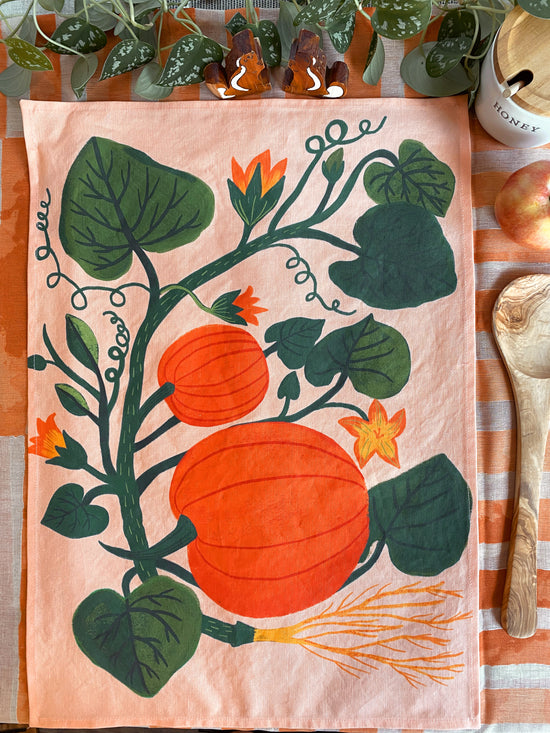 Pumpkin Garden Tea Towel - Pink