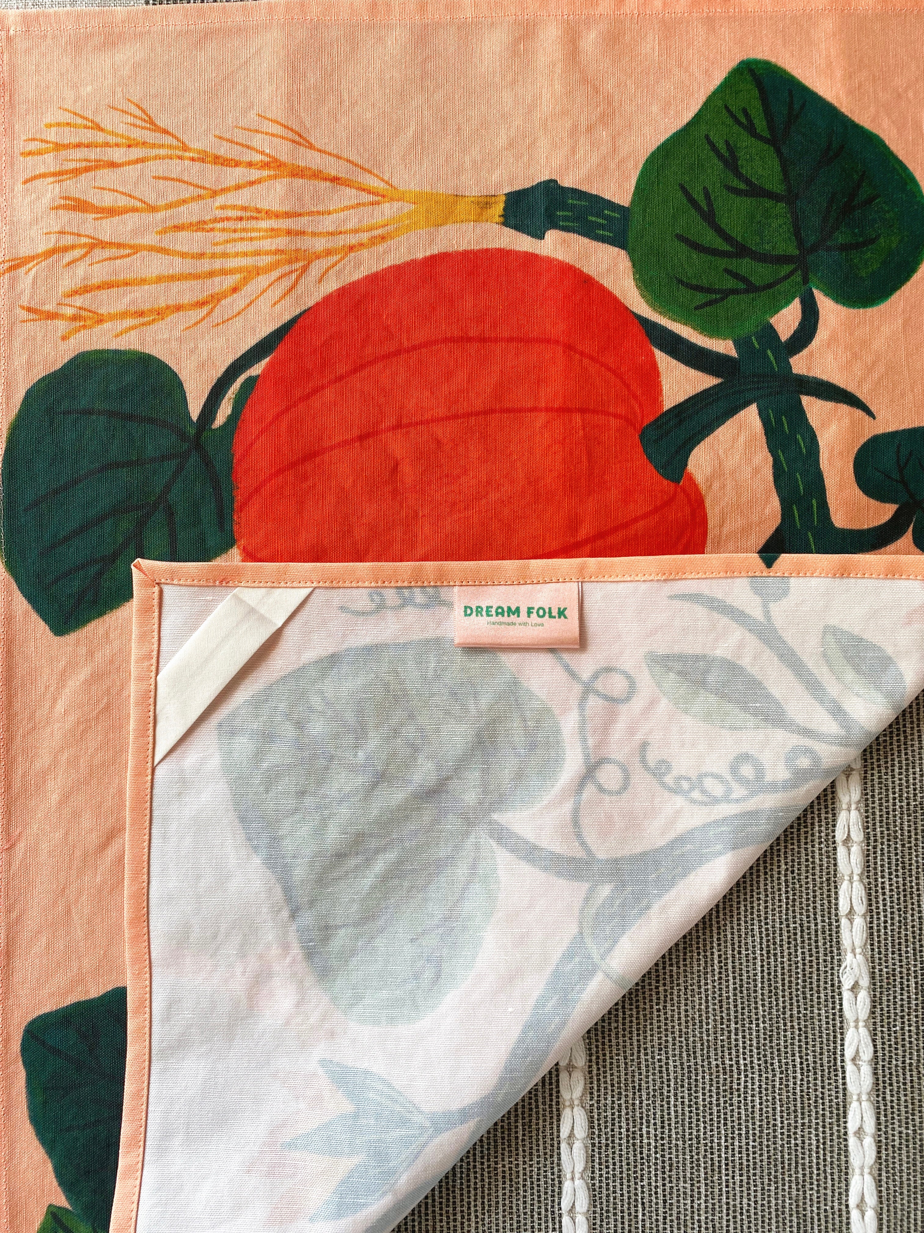 Pumpkin Garden Tea Towel - Pink
