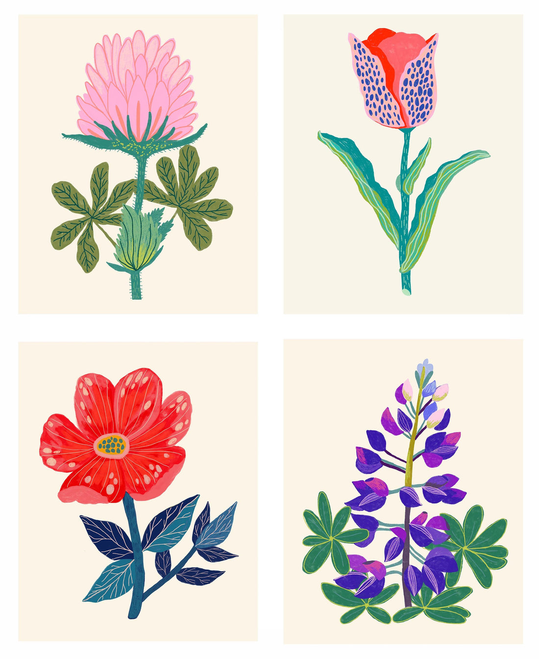 Colorful Flower Art Print Set