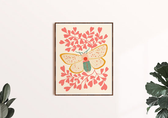Moth with Pink Leaves - Art Print