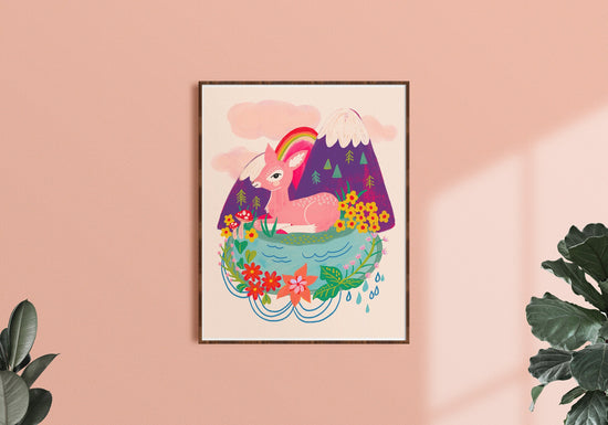 Deer on Purple Mountains - Art Print