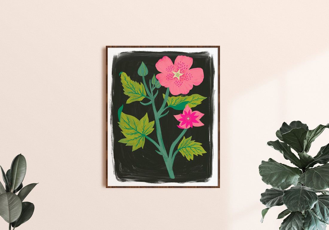 Pink Mallow Flower - Art Print - Dark Background