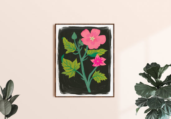 Pink Mallow Flower - Art Print - Dark Background